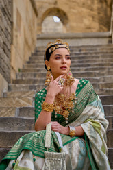 Green shaded leheriya silk saree with aqua finish weaving saree | Silk Saree | Shaded leheriya style Saree